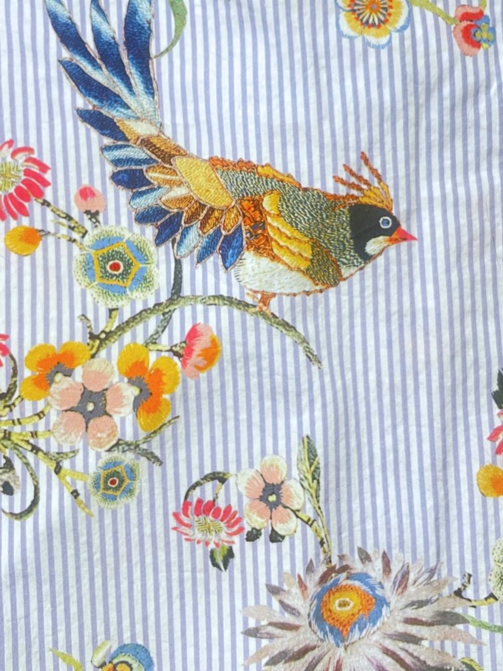 River Island Floral Bird Striped Midi Skirt Button-Front Tie-Waist Cotton Sz 4 - Picture 5 of 6